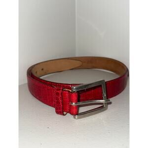 Banana Republic Women's Red Leather Crocodile Texture Silver Buckle Belt 30 Xmas